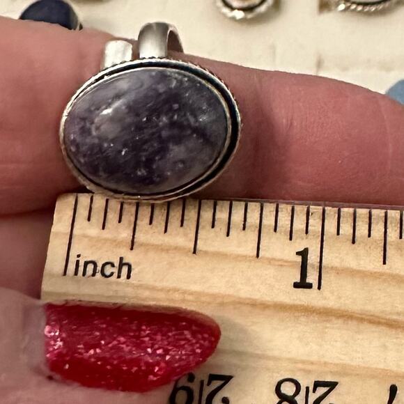 Lepidolite dainty oval silver overlay ring adjustable hand crafted - Picture 2 of 4